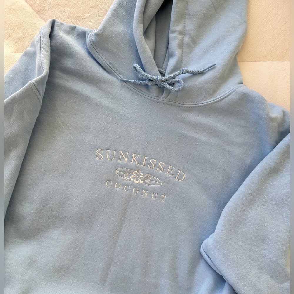 Blue embroidered sunkissed coconut hoodie size small